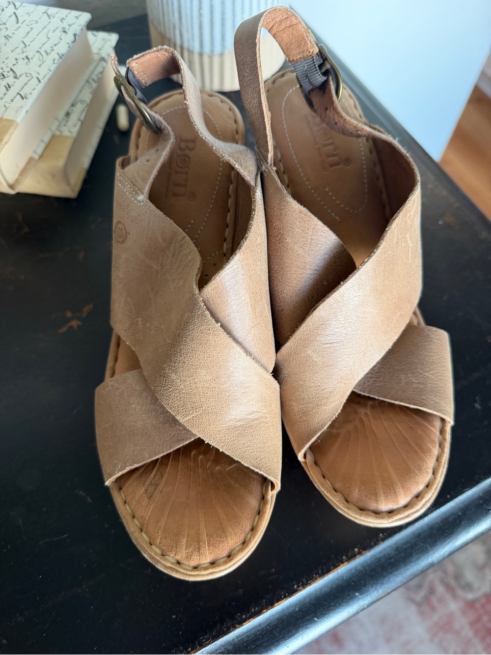 Born Crisscross Slingback Sandals in Light tan / nude